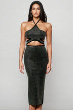 Joraty Diamond Hollow Out Bandage Midi Dress