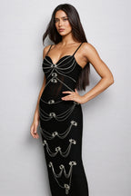 Geyren Sleeveless Diamond V-Neck Bandage Maxi Dress