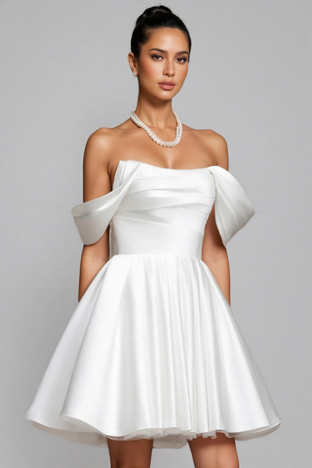 Debra Off Shoulder Wedding Mini Dress