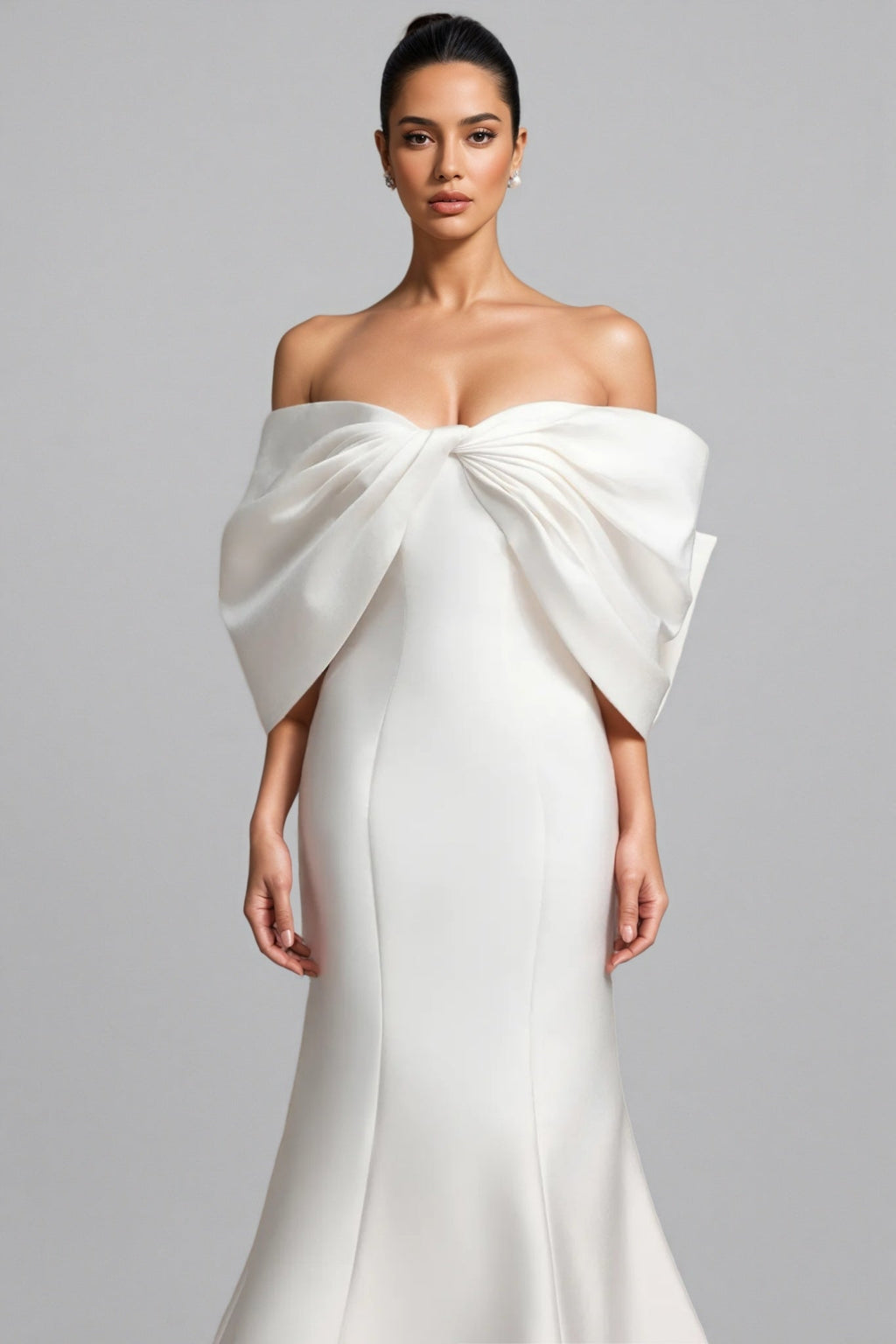 Huresa Slimming bow Fishtail Wedding Maxi Dress