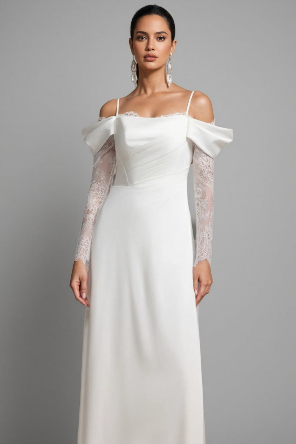 Verdad Off-The-Shoulder Lace Slit Maxi Dress