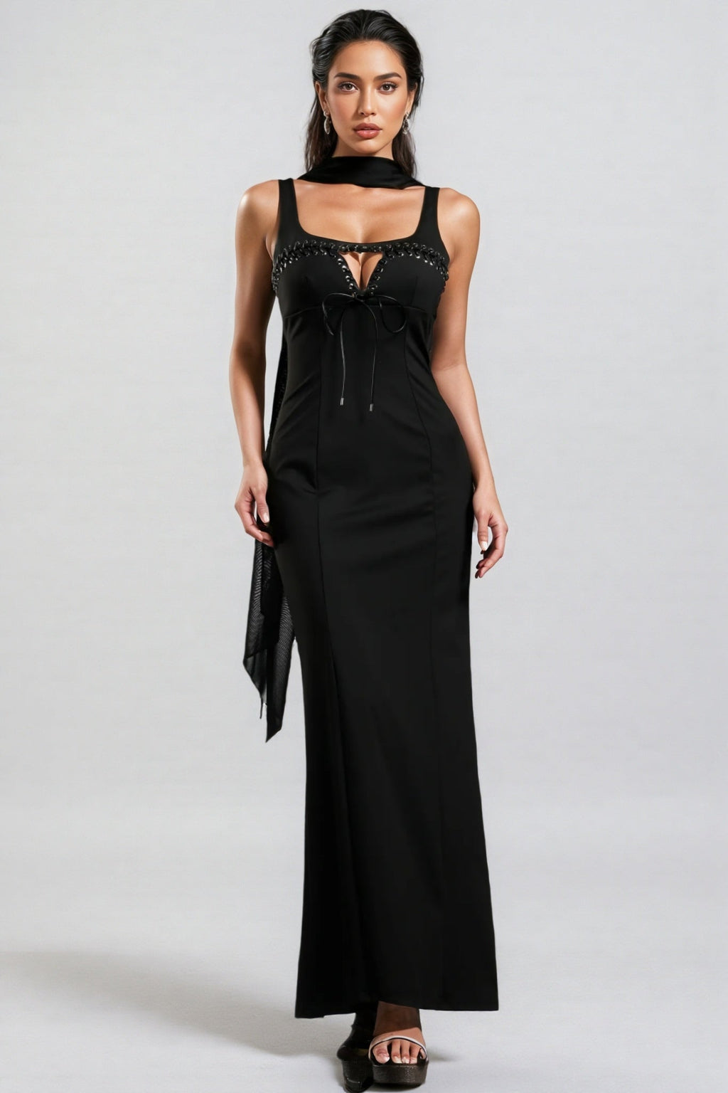 Simeon Sleeveless Ribbon Bandage Maxi Dress
