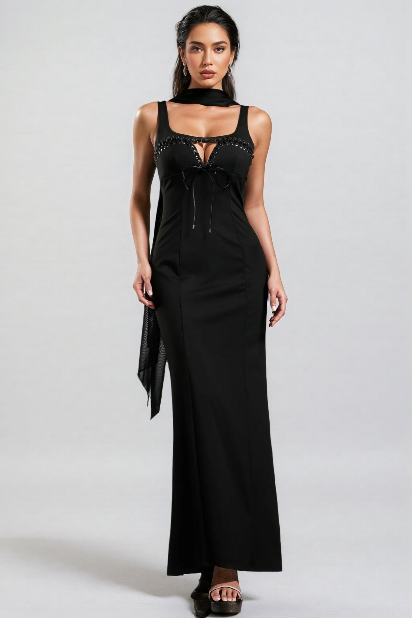 Simeon Sleeveless Ribbon Bandage Maxi Dress