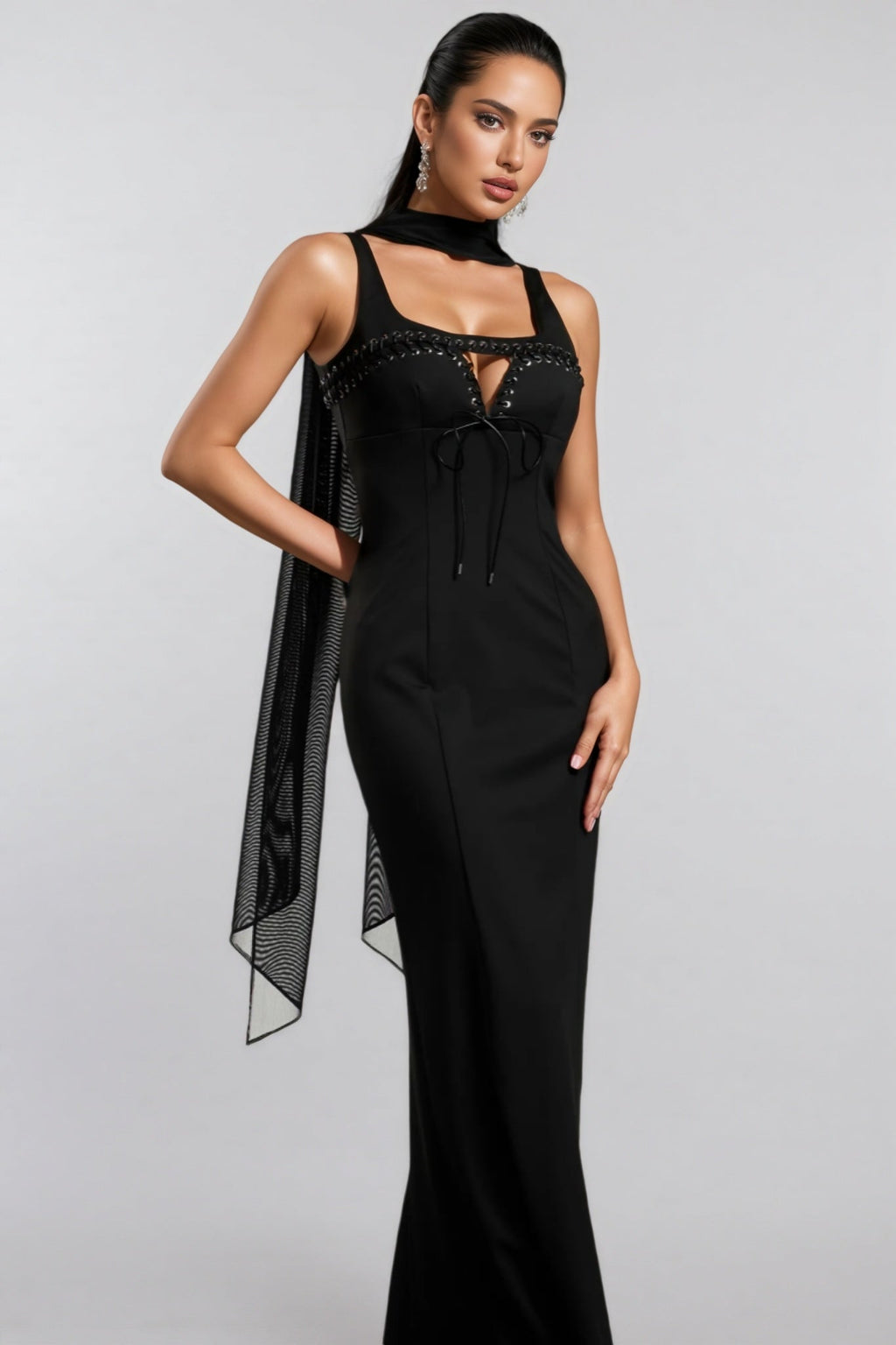 Simeon Sleeveless Ribbon Bandage Maxi Dress