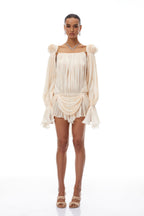 Halvard Neutrals Pleated Ruffled Mini Dress