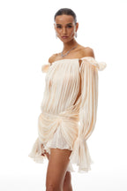 Halvard Neutrals Pleated Ruffled Mini Dress