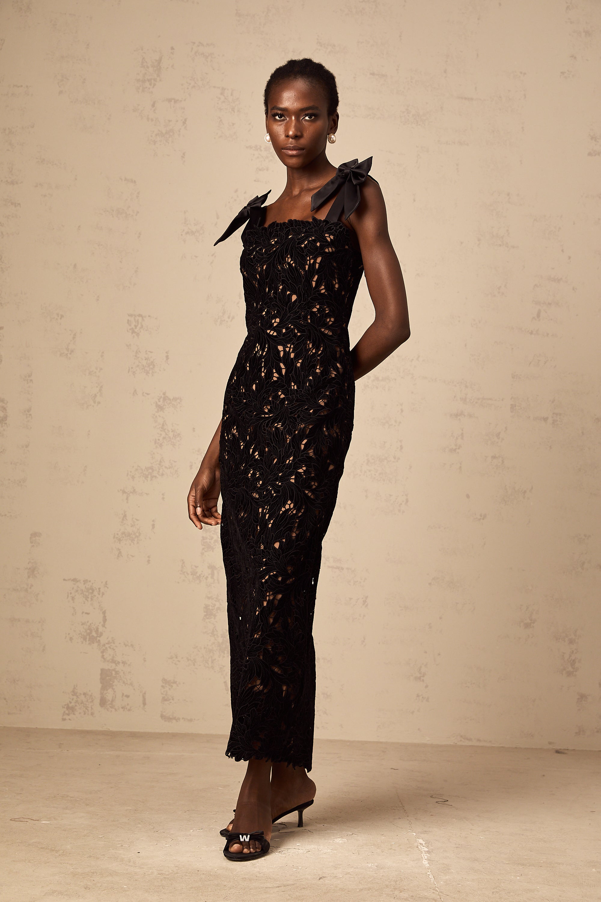 Eloise black floral embroidered maxi dress