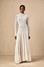 Athena wavy-pattern lace maxi dress in White
