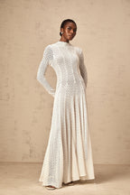 Athena wavy-pattern lace maxi dress in White