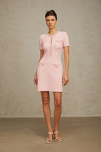 Eugénie pink beaded knit mini dress