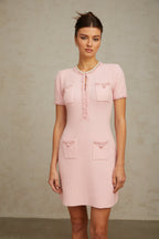 Eugénie pink beaded knit mini dress