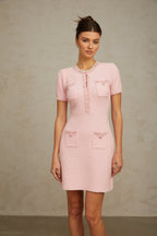 Eugénie pink beaded knit mini dress