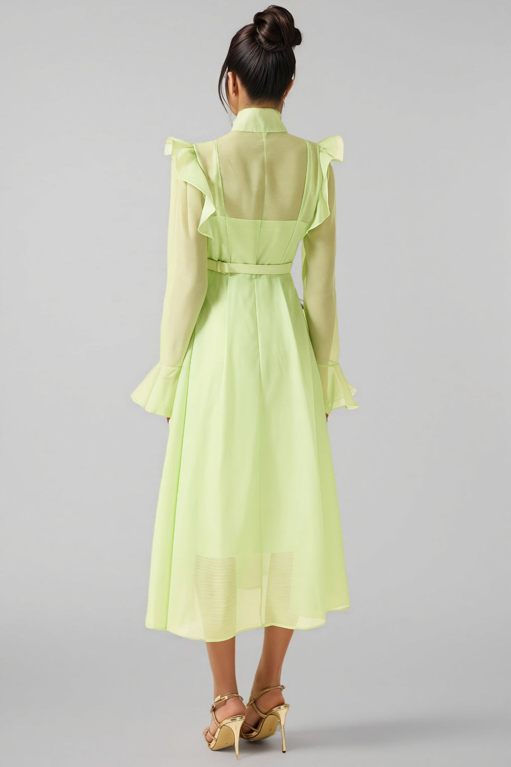 Vareka Green 3D Floral Frill Midi Dress
