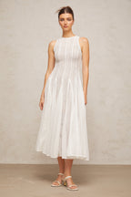 Hélène white pointelle puff midi dress