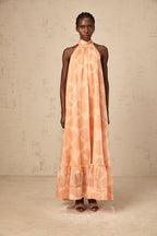 Clémence coral-pink halterneck pattern-print maxi dress