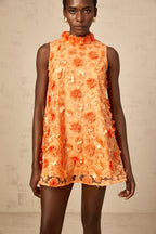 Orphée orange faux-flower mini dress