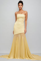 Elwyt Yellow Off Shoulder Sheer Tulle Maxi Dress