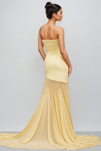 Elwyt Yellow Off Shoulder Sheer Tulle Maxi Dress