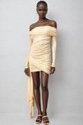 Sarayi White Ribbon Design Ruched Mini Dress
