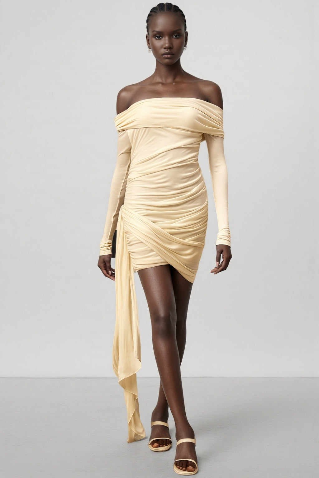 Sarayi White Ribbon Design Ruched Mini Dress