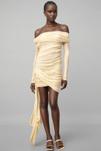 Sarayi White Ribbon Design Ruched Mini Dress