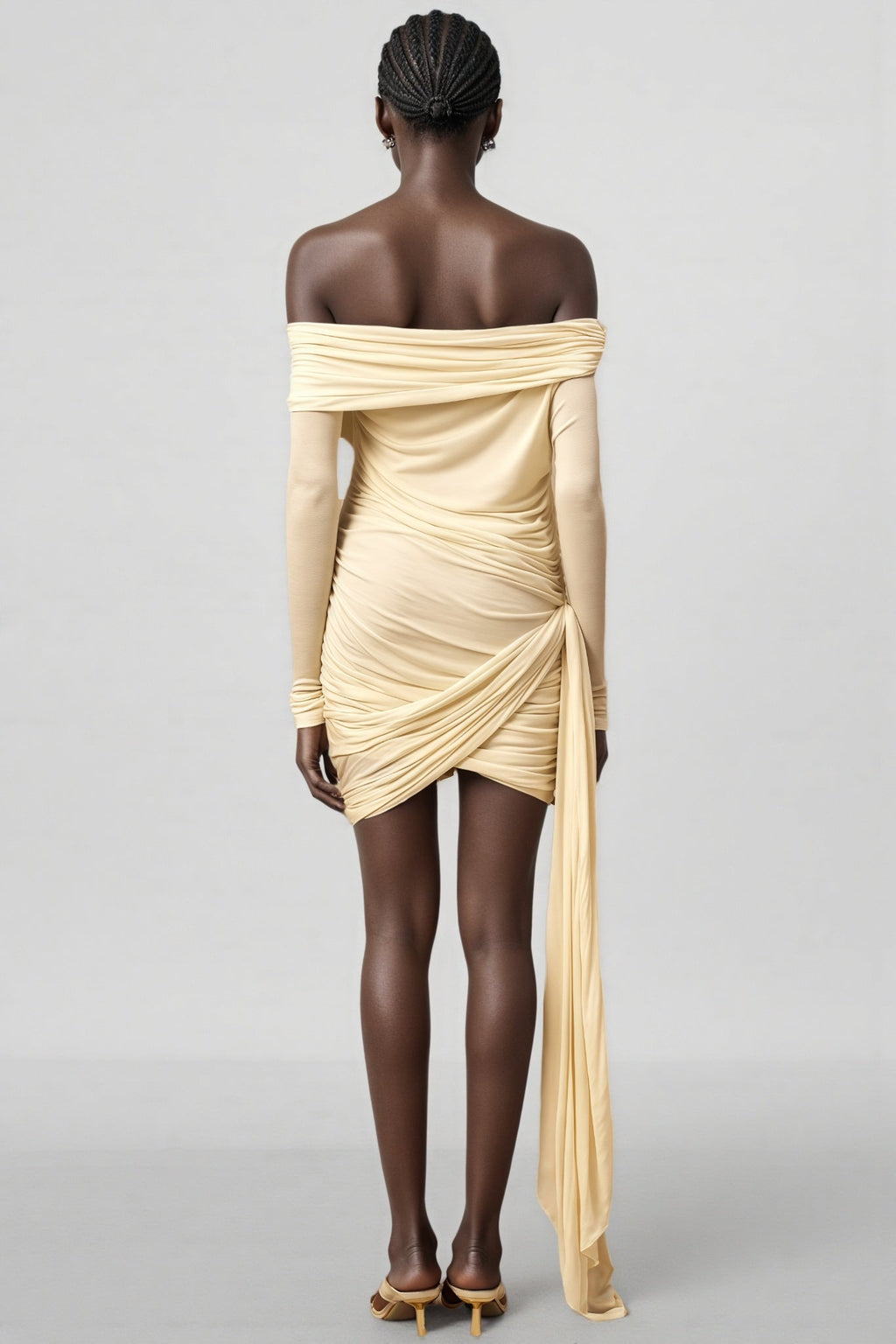 Sarayi White Ribbon Design Ruched Mini Dress