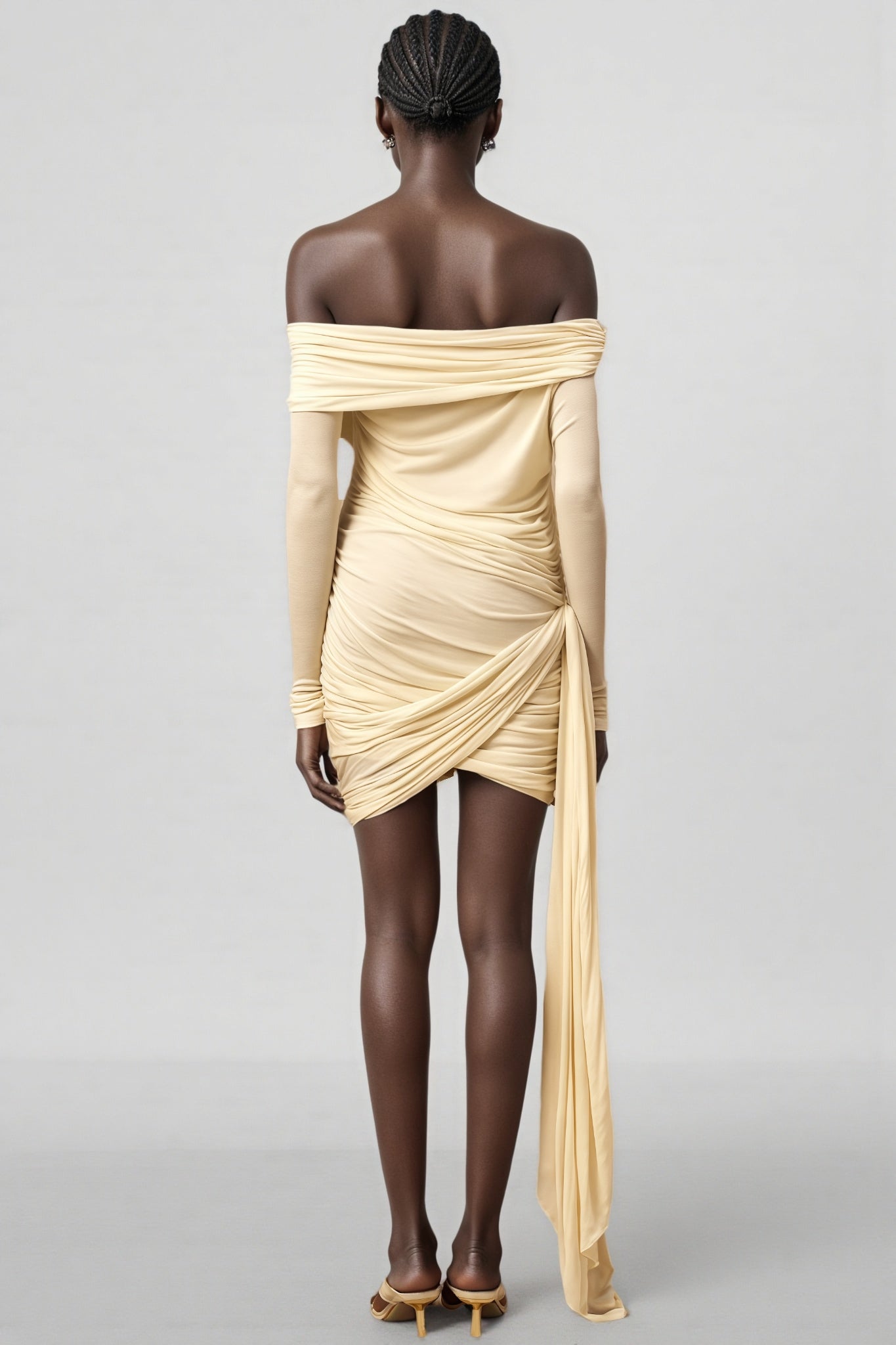 Sarayi White Ribbon Design Ruched Mini Dress