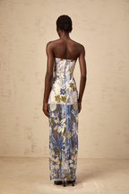 Patricia blue sequined flower-embroidered corset tulle maxi dress