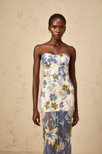 Patricia blue sequined flower-embroidered corset tulle maxi dress