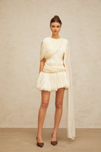 Cyrielle Pleated Mini Dress with Ribbon Design Accent
