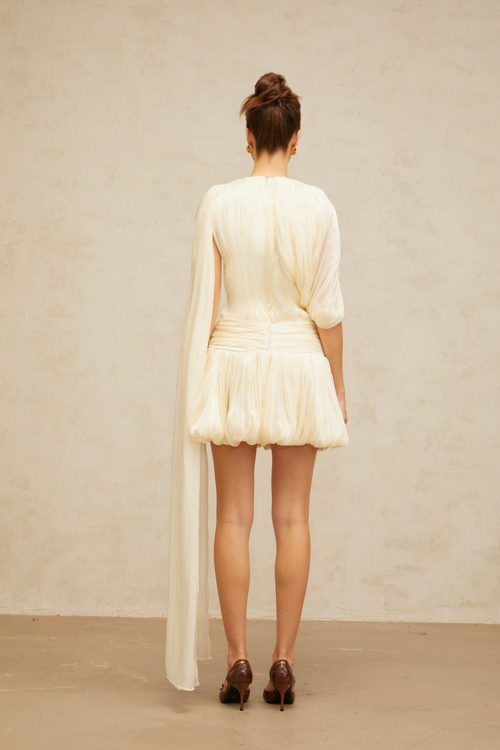 Cyrielle Pleated Mini Dress with Ribbon Design Accent