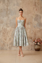 Prunelle sage-green floral-print shirred midi dress