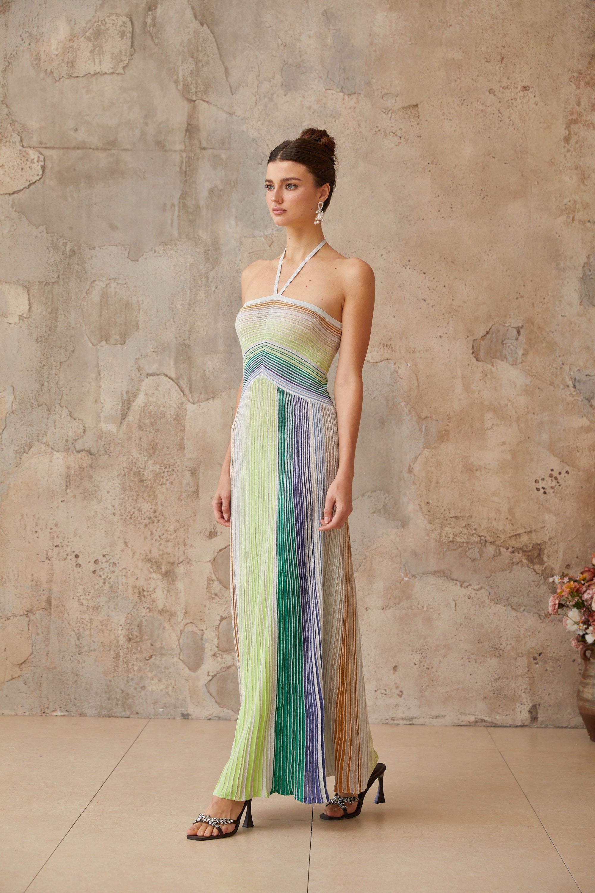 Serelith Metallic Knit Backless Maxi Dress