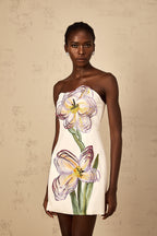 Irène White Off-Shoulder Sequin Floral Embroidered Mini Dress