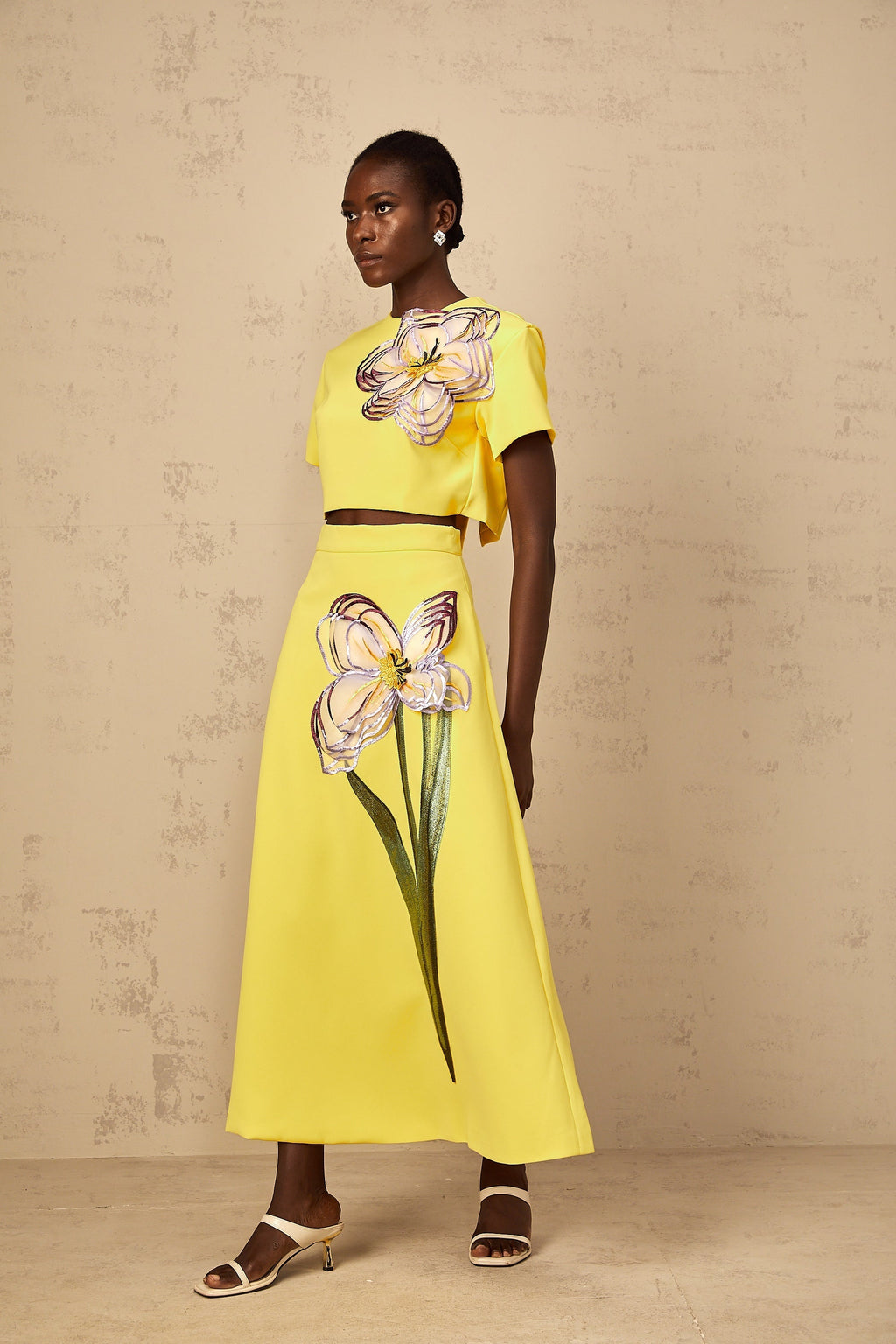 Irène Yellow Sequin Floral Embroidered Matching Set