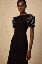 Bruyère Black Ruffled Embellished Maxi Dress