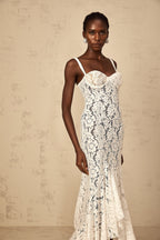 Abbie White Floral Lace Bustier Maxi Dress