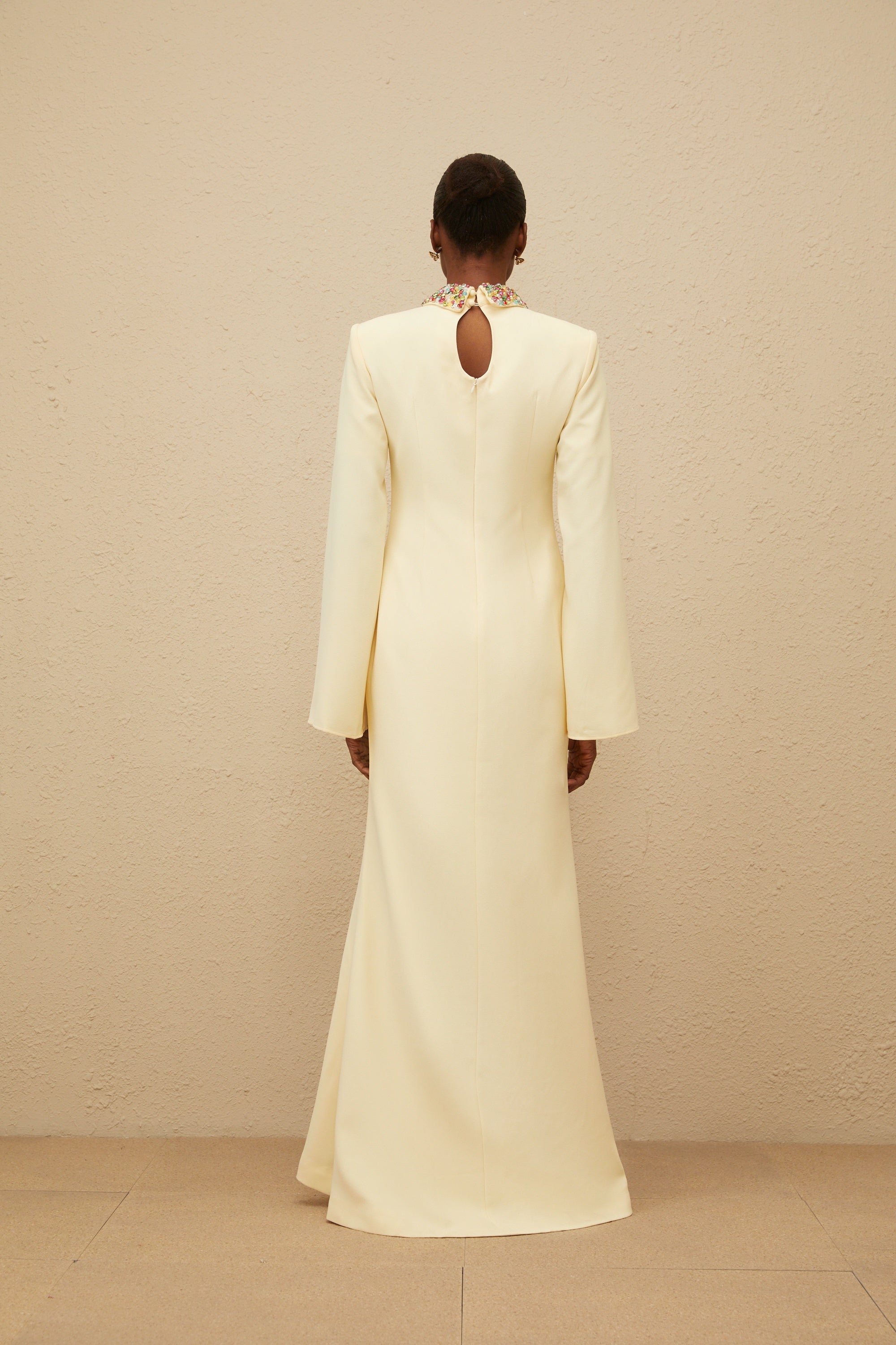 Majestueuse Yellow Keyhole-Detail Mermaid Gown