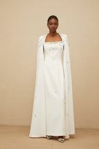 _puré White Embellished Cape Gown