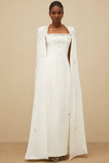 _puré White Embellished Cape Gown
