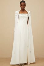 _puré White Embellished Cape Gown