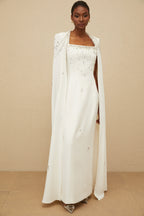 _puré White Embellished Cape Gown