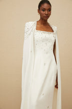 _puré White Embellished Cape Gown