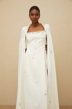 _puré White Embellished Cape Gown