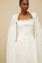 _puré White Embellished Cape Gown