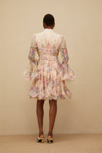 Aya Pink Godet Floral Mini Dress