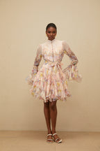 Aya Pink Godet Floral Mini Dress