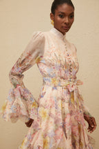 Aya Pink Godet Floral Mini Dress