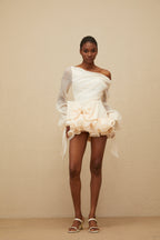 Irina White Bowknot Bubble Mini Dress