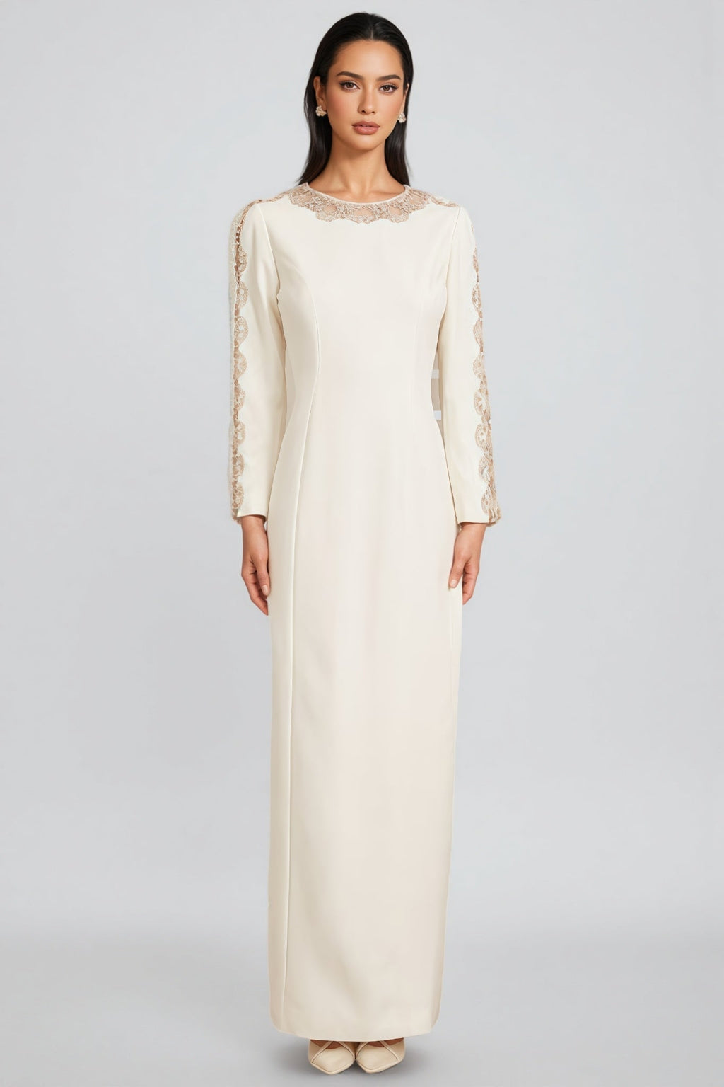 Esmed White Beaded and Diamond Maxi Dress